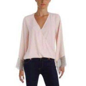 Aqua Casual Top Blouse Long Sleeve Lace Light Pink Sz Large
